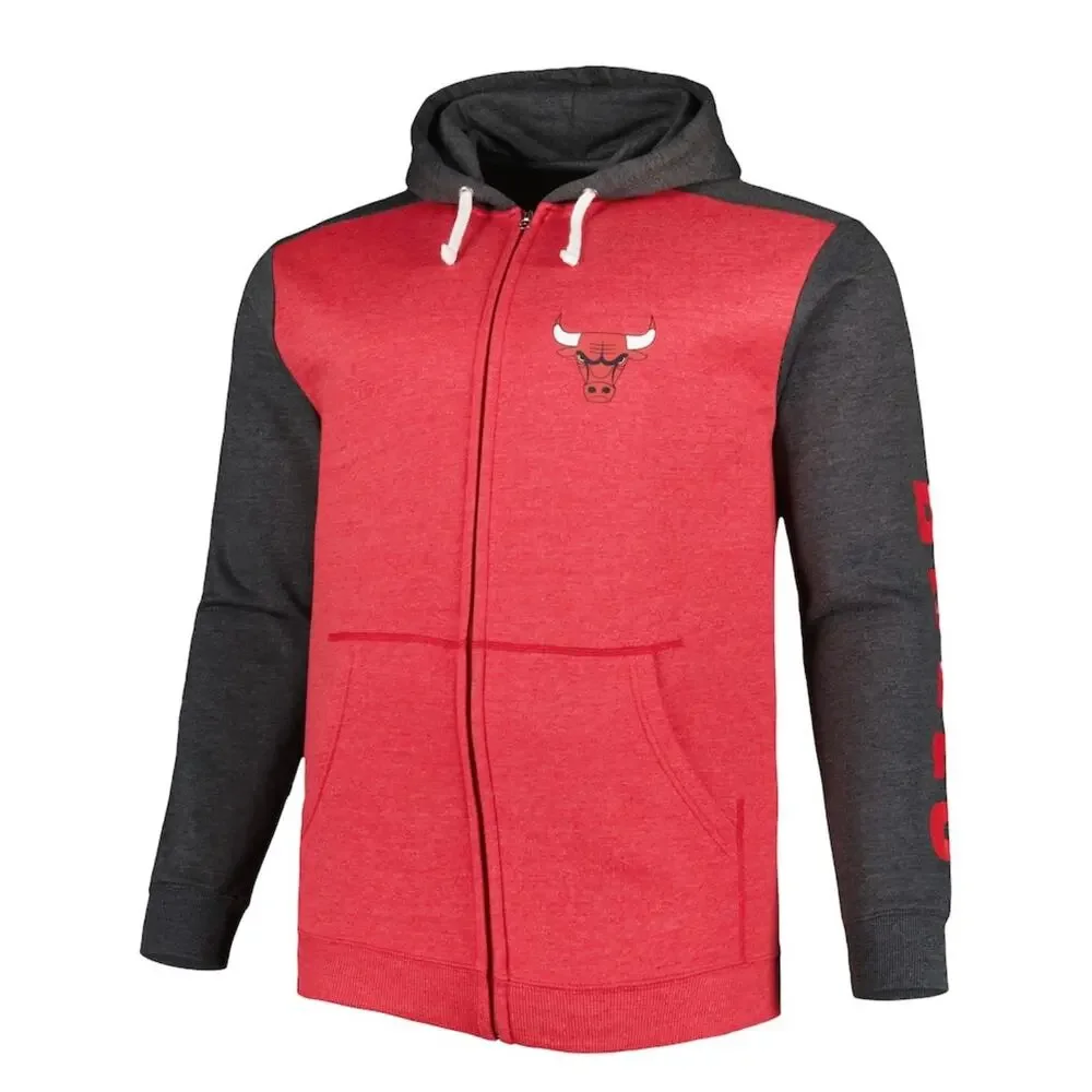 NWT Chicago Bulls Fanatics Big & Tall Full Zip Hoodie 2XLT Red Black NBA